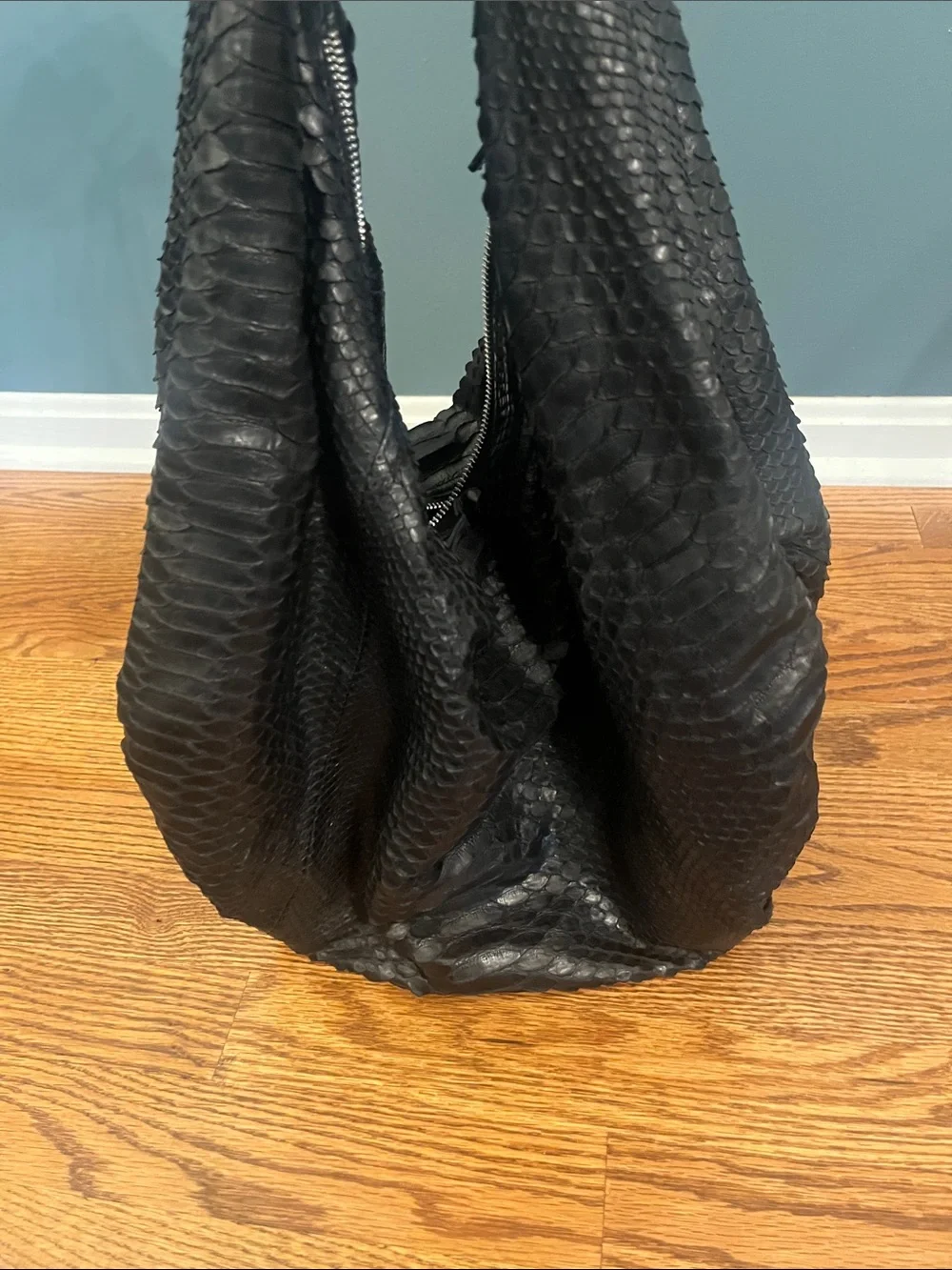 Fille en Aiguilles Genuine Black Python Leather Slouchy Hobo Shoulder Bag